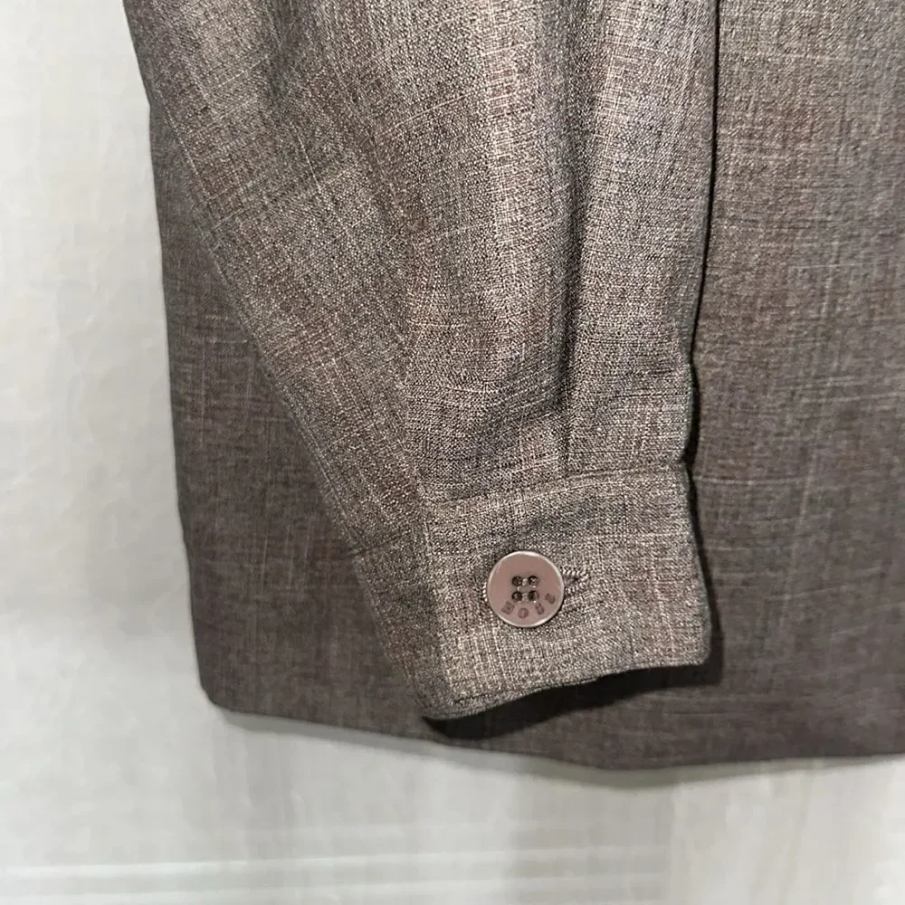HGSS L Men’s Houndstooth Plaid Brown Full Zip Dress Wool Blend Jacket